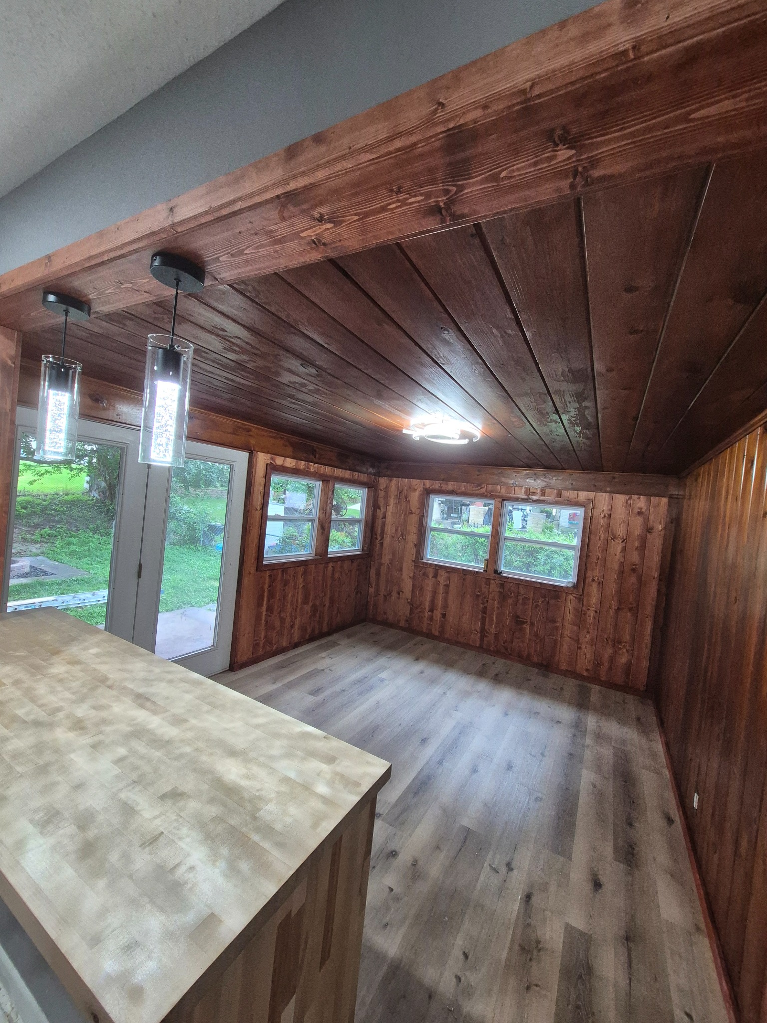 Finished wood interior and flooring